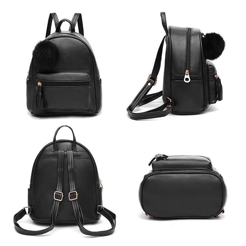 IHAYNER Mini Backpack Purse for Girls Teens Women Purses PU Leather Pom Backpack Shoulder Bag with Charm Tassel - Image 2